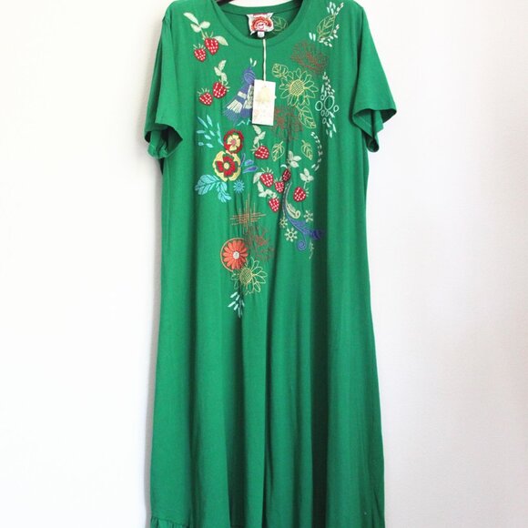 NWT JOHNNY WAS Embroidered Floral Asymmetrical Ruffle Hem Midi Dress, Size XXL - Picture 1 of 6